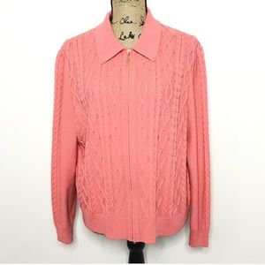 St. John Sport Coral Cable Knit Zip Up Cardigan